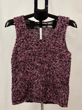 Petite Sweater Tank Womens PL Purple Bouclé Knit Textured Sleeveless Artsy Boho